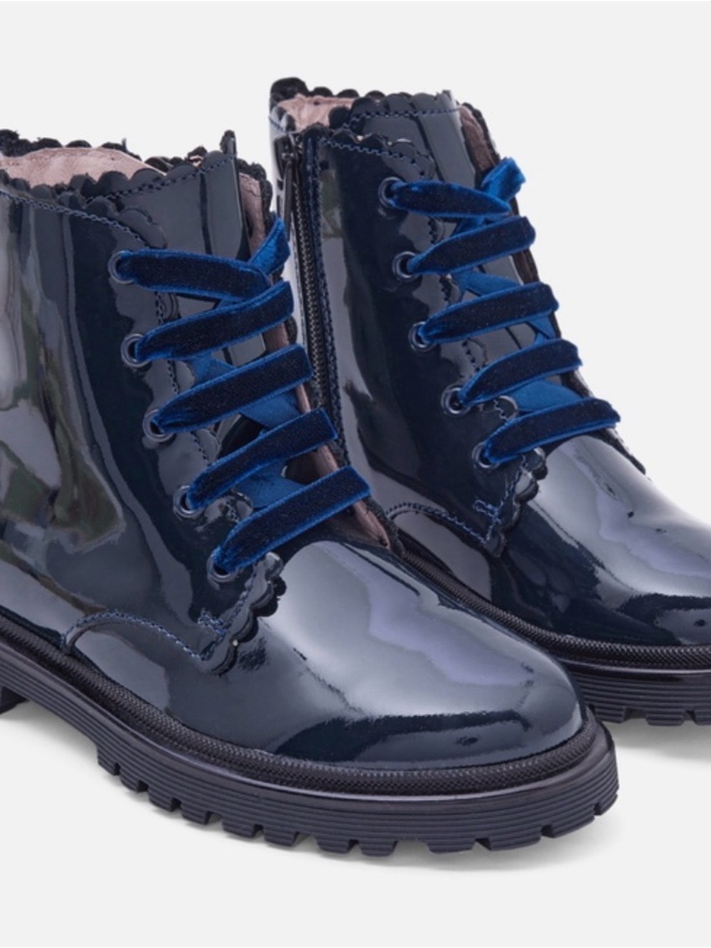 Jacadi Navy Patent Lace-Up Ankle Boots with Velvet Laces (SOLD OUT EVERYWHERE)